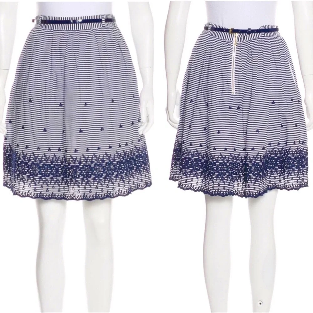 Kate Spade Blue Striped Floral Full Skirt